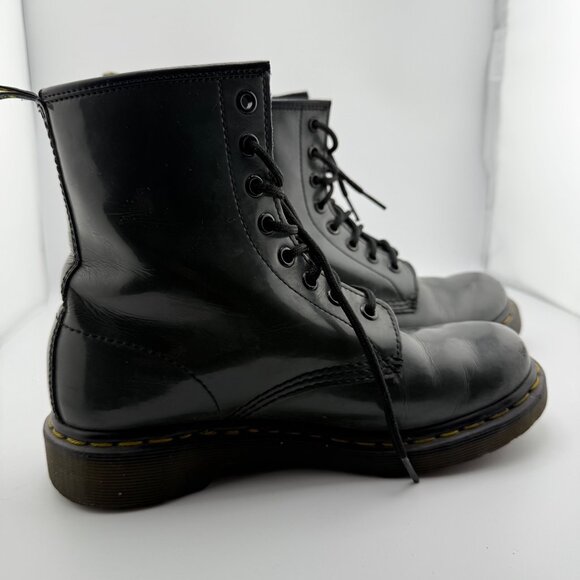 Dr. Martens 1460 Gray Patent Leather Boots EU 38 Lace-Up Iconic Style w/Yellow S - Picture 9 of 10